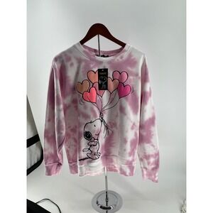 Peanuts Snoopy Heart Balloons Tie Dye Sweatshirt Women's Size L
